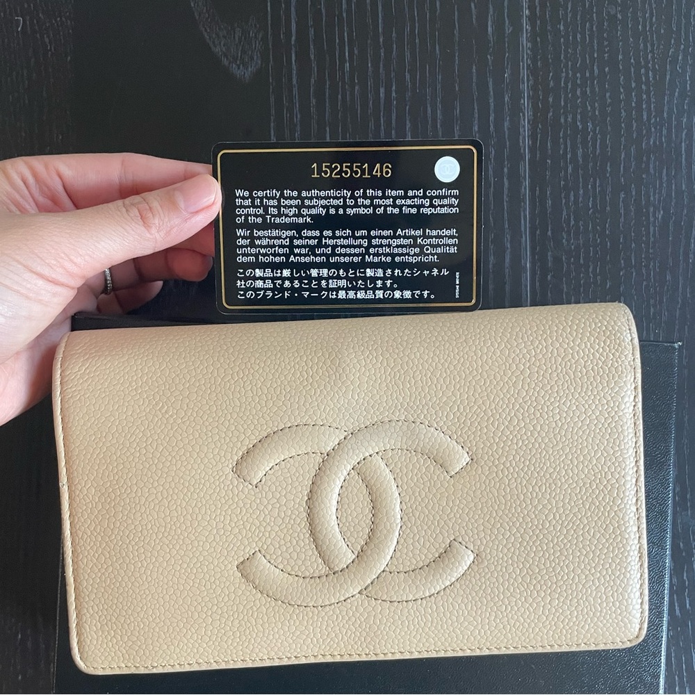 Beige Authentic Vintage Chanel Wallet